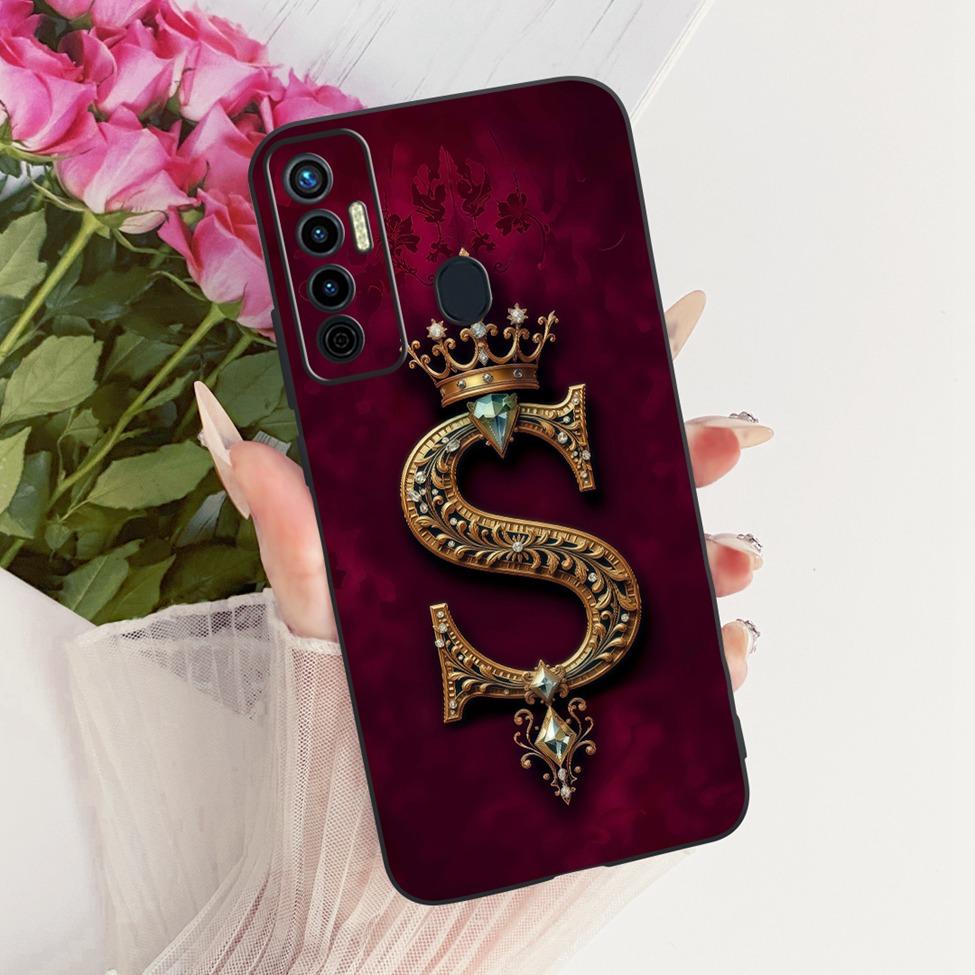 For Tecno Camon 17 Case Silicone Luxury Crown A-Z Letters 2D Flat Pattern Soft Phone Case For Tecno Camon17 CG6 CG6j Cover