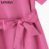 VONDA Женские элегантные платья с круглым вырезом и коротким рукавом с бантом и узлом А-силуэта