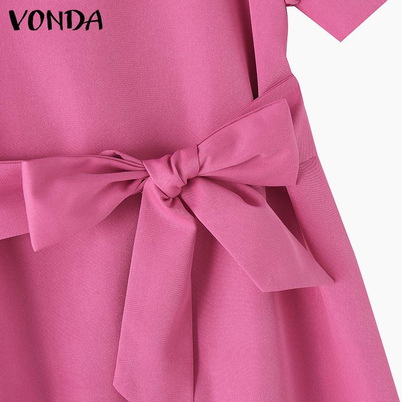VONDA Женские элегантные платья с круглым вырезом и коротким рукавом с бантом и узлом А-силуэта