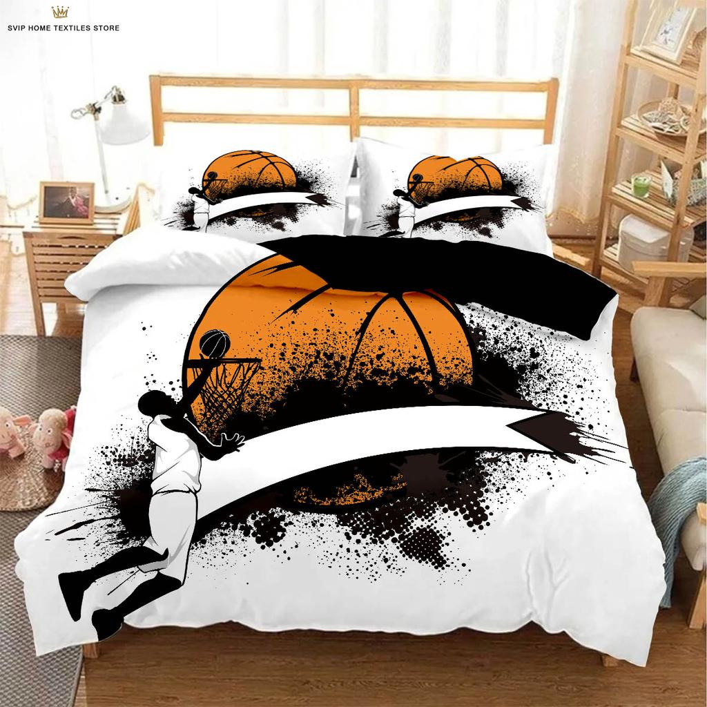 Black Basketball Print Quilt Cover Kids Gift Bedding Set Comfortable Duvet Cover Pillowcase Can Be Customized 3 Pieces