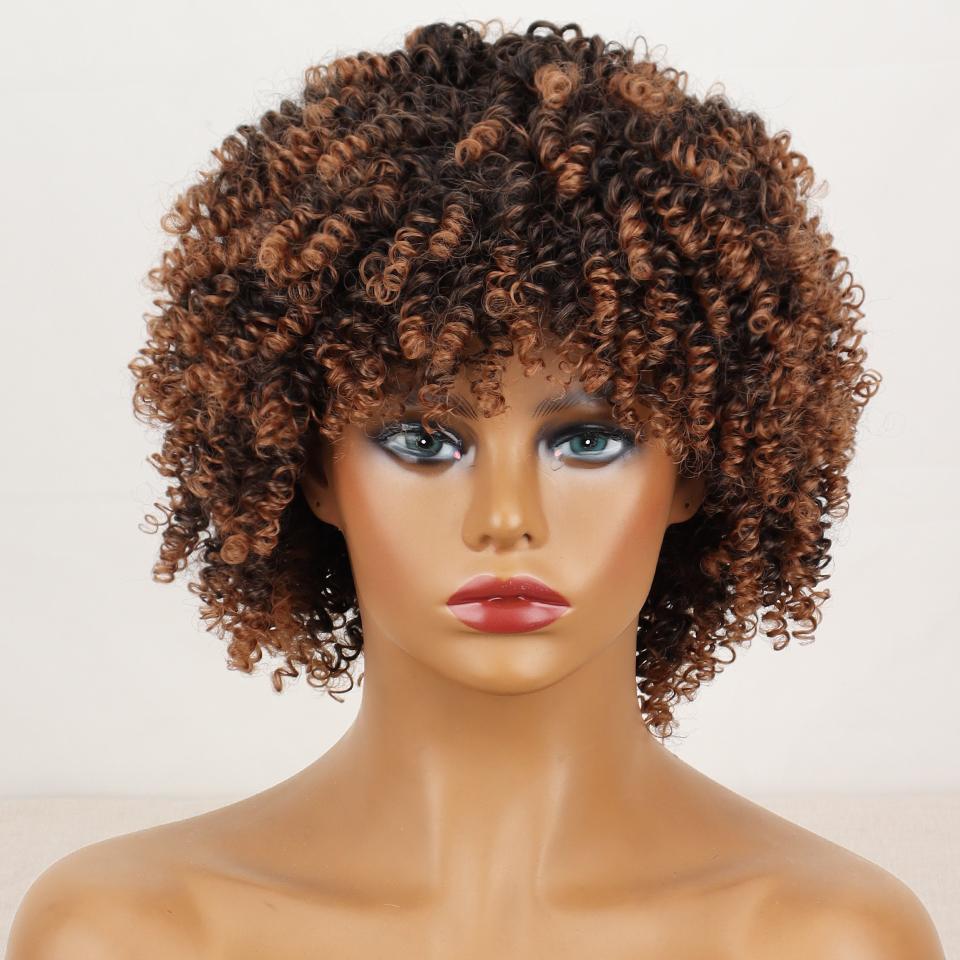LISI HAIR Афро-женский короткий кудрявый серый парик с челкой из синтетического волокна, черный, серый, коричневый цвет, короткий вьющийся парик