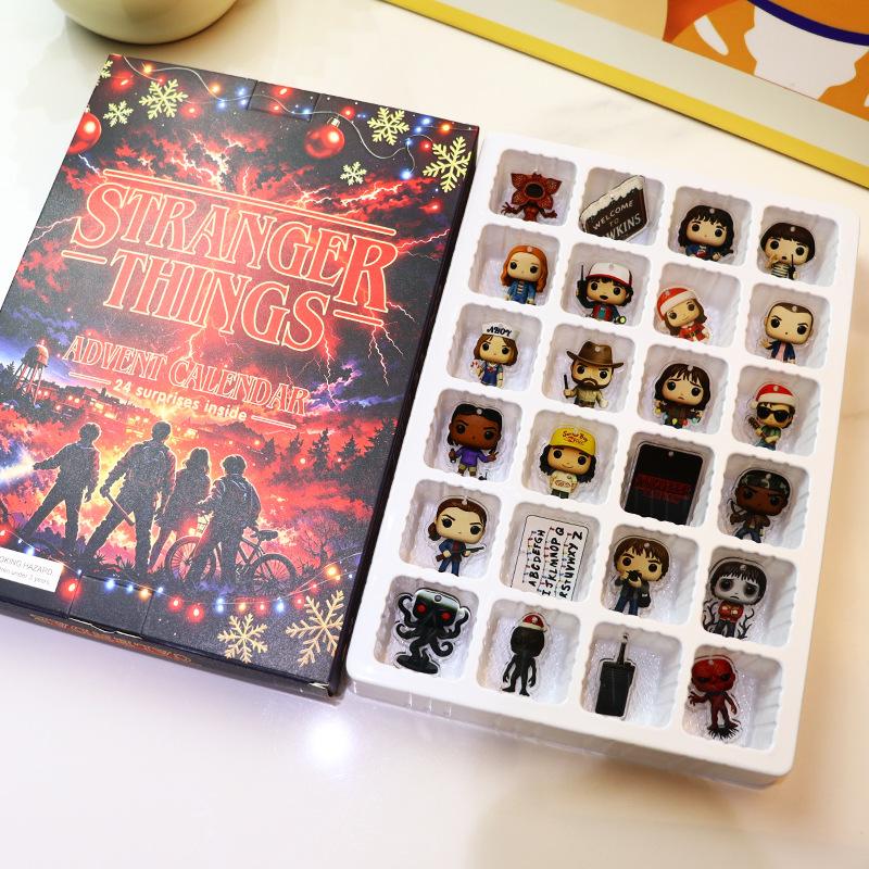 Stranger Things Christmas Advent Calendar Blind Box Hanging Ornaments Set, 24 Days Acrylic Gift Box