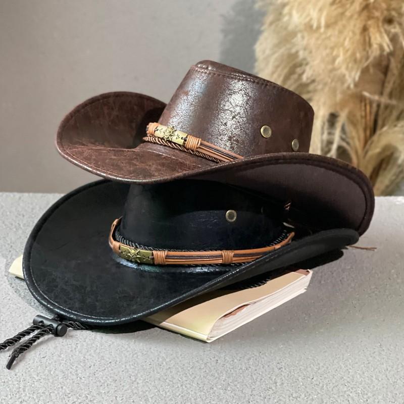 Leather retro ethnic style western denim hat men's and women's four seasons outdoor sunshade Tibetan skull belt jazz hat