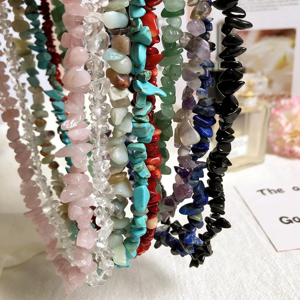 Новая мода Boho Гравийное колье Коралловый Авантюрин Лазурит Аметист Кварцевый Нерегулярный Натуральный Камень Фишки Женские Ожерелья