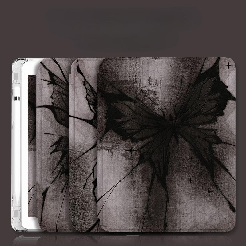 New High Quality Dark Butterfly Pattern Tri-fold Style TPU Tablet Case for iPad Air5 Air4 10.9 Mini6 8.3 Mini4/5 7.9 with Pencil Holder