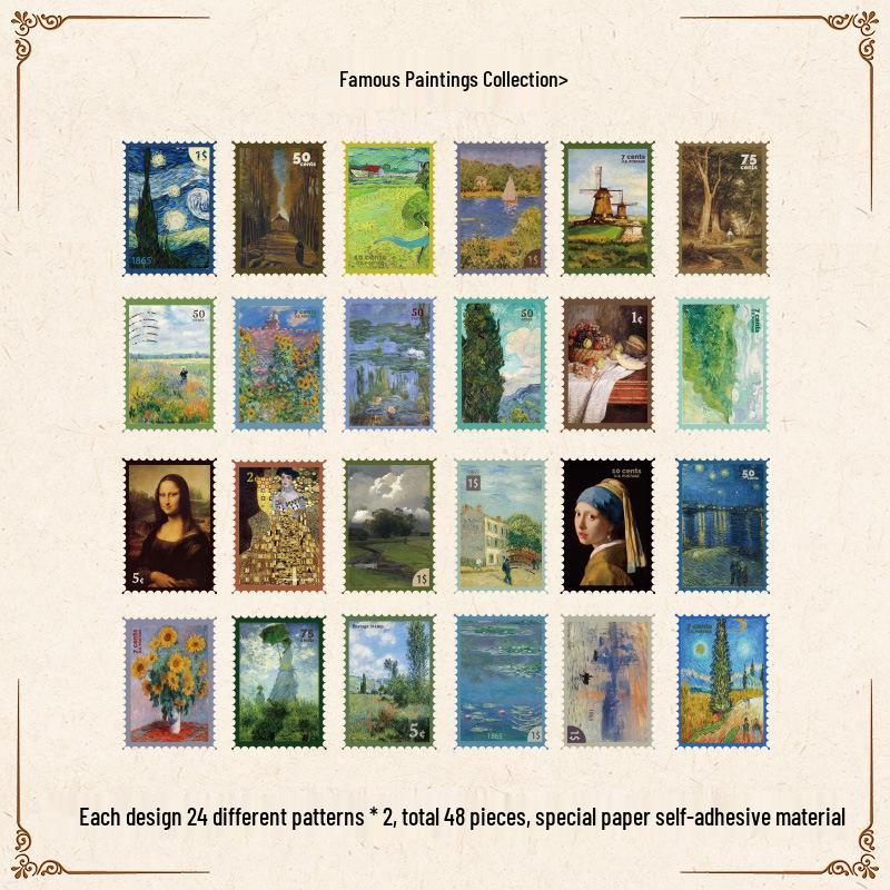 Винтажные литературные марки-наклейки - Серия «Музей филателии» для журналов и поделок DIY