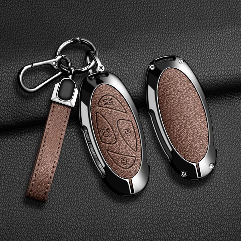 EEJQ9 5 7-button zinc alloy leather car key cover for Hyundai Kona Ev Grandeur GN7 IONIQ 6 2023 2024 car keychain protective case