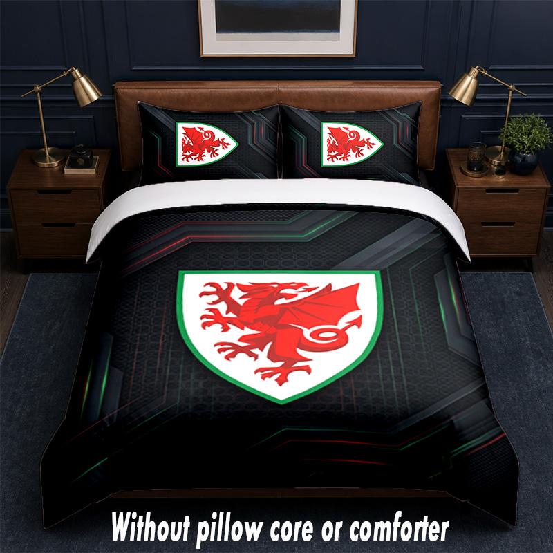 Wales Rugby Design Bed Bedding Set 1 Duvet Cover + 2 Pillowcases Soft Breathable Household Bed Linens