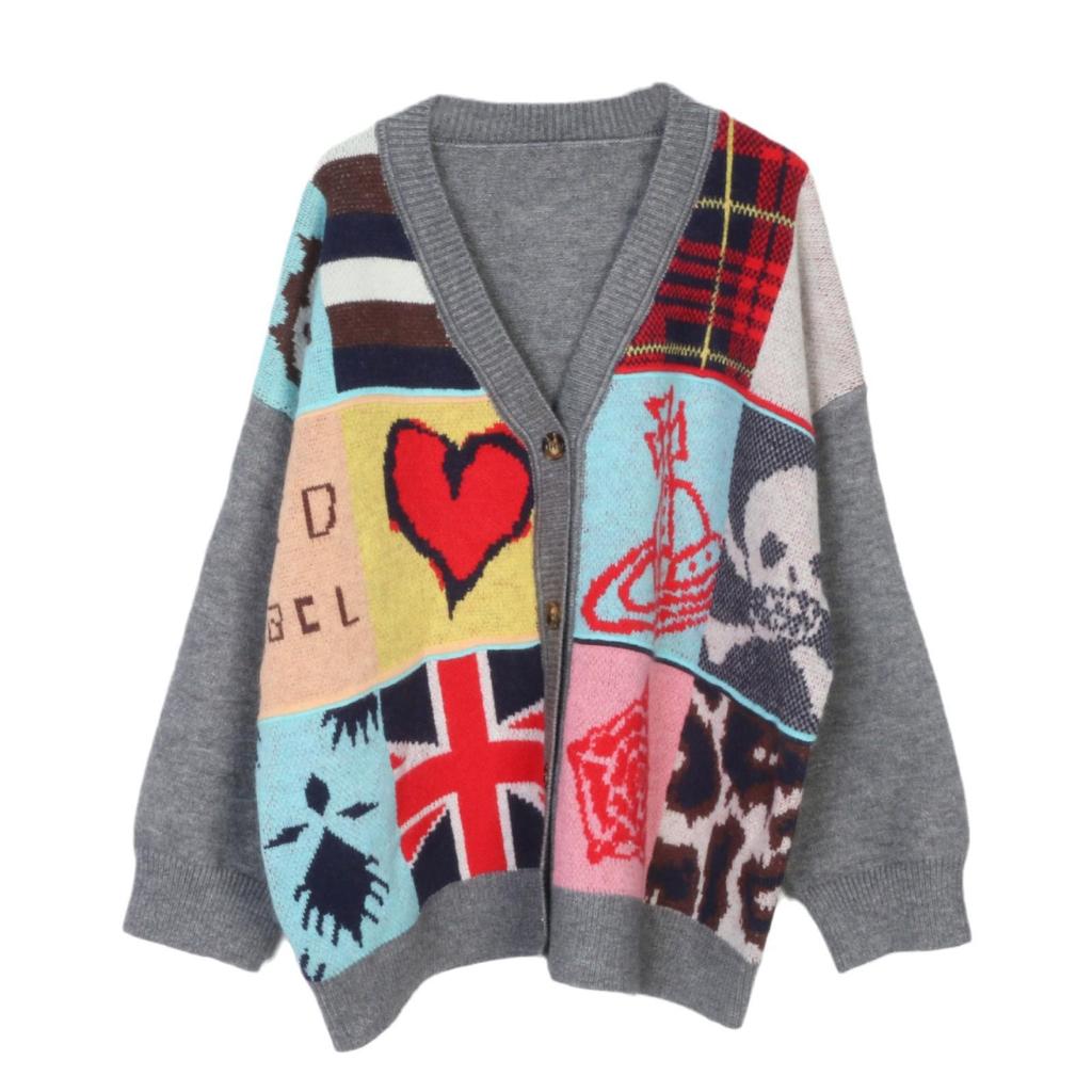 Французский кардиган крупной вязки с V-образным вырезом: Осенне-зимний свитер в клетку с сердечком, с длинным рукавом, в стиле колледжа, омолаживающий, свободного кроя.