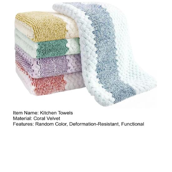 5Pcs/Set Kitchen Towels Super Soft Absorbent Coral Velvet Towels Random Colors Gentle