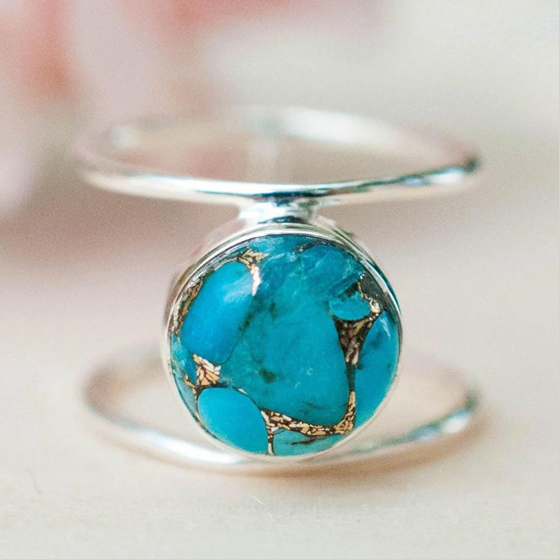 Ladies Ring, Exaggerated Round Imitation Large Turquoise Ring, Niche Design Jewelry.