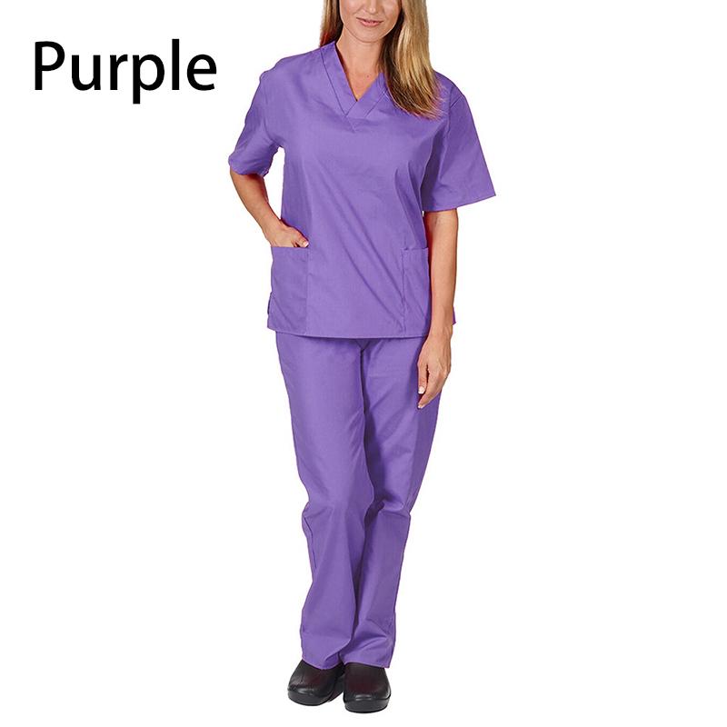 2 Pieces Outfits Summer Thin Solid Tops+Loose Pants Short Sleeve Quick Dry Nurse Suit V-neck Nursing Working