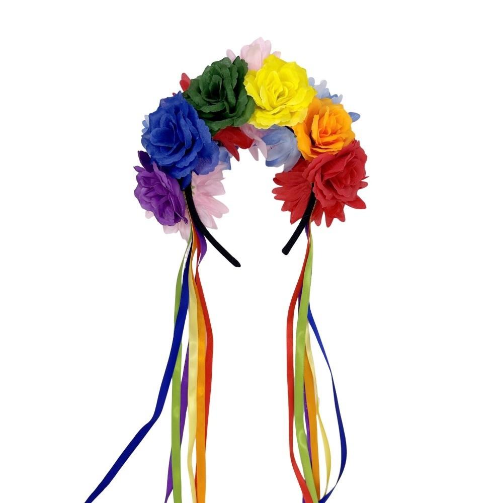 Artificial Flower Rainbow Flower Headband Ribbon Design Costume Floral Crown For Costume