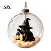 Indoor Holiday Hanging Ball Halloween Glowing Sphere, Lighted Clear Ornament, Cute Witch Office Event Decoration Cat, LED for Mantel Party Decor Home