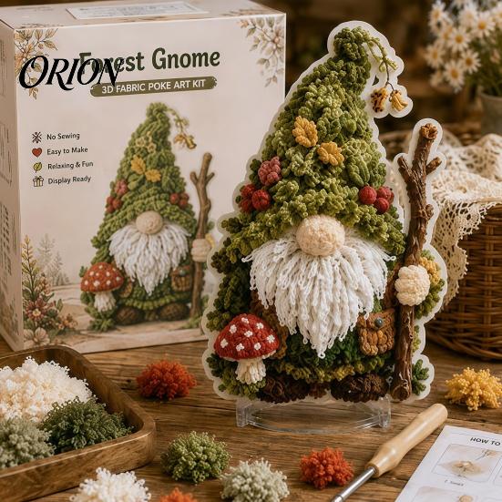 Creative Christmas Gifts Gnome Fabric Poke Art Kit, DIY 3D Seasonal Gnome, Halloween Festive Tabletop Decorations Autumn Winter No-Sew Craft