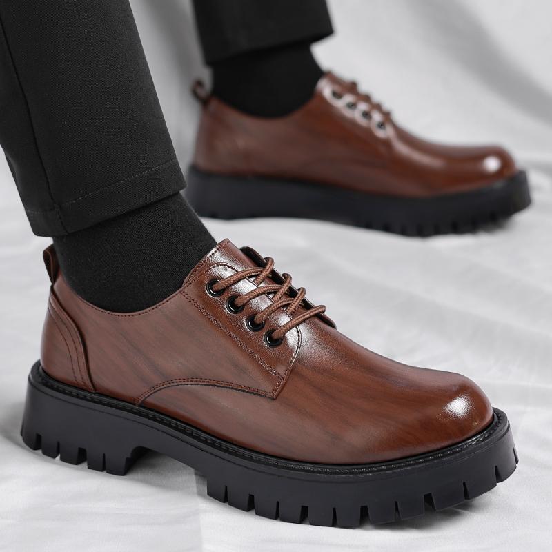 Модные мужские туфли на толстой подошве в стиле ретро, повседневные, британские, для отдыха на открытом воздухе, для деловой вечеринки, свадьбы жениха, классические коричневые туфли