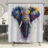 1 шт. Яркая шторка для душа «Слон» - Красочный абстрактный дизайн в синем, фиолетовом, желтом, красном - Художественный полиэстер с 12 крючками,