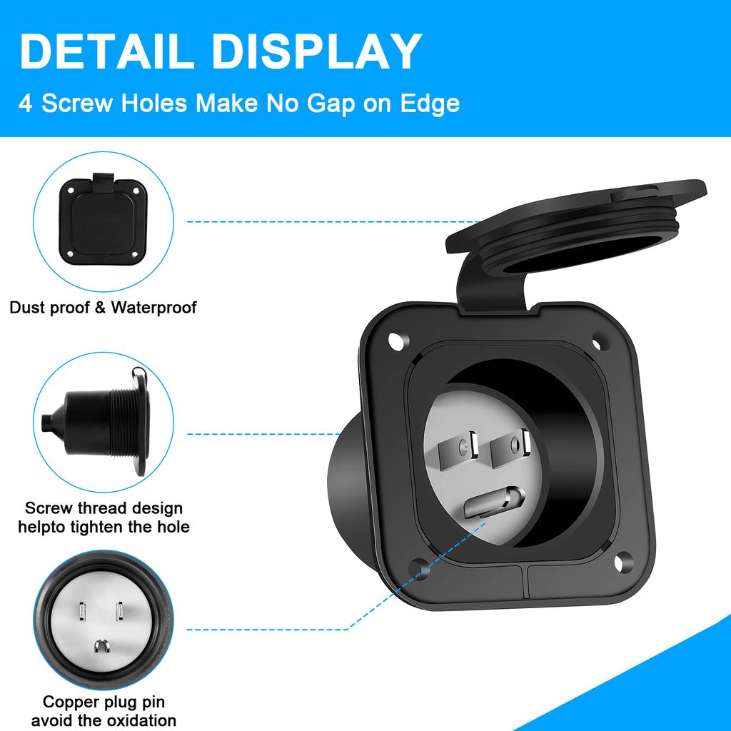 1/2Pcs 15 125V Amp Inlet Shore Power Flanged Receptacle NEMA5-15 RV Power Inlet With Waterproof Cover for RV Camper Car Trailer