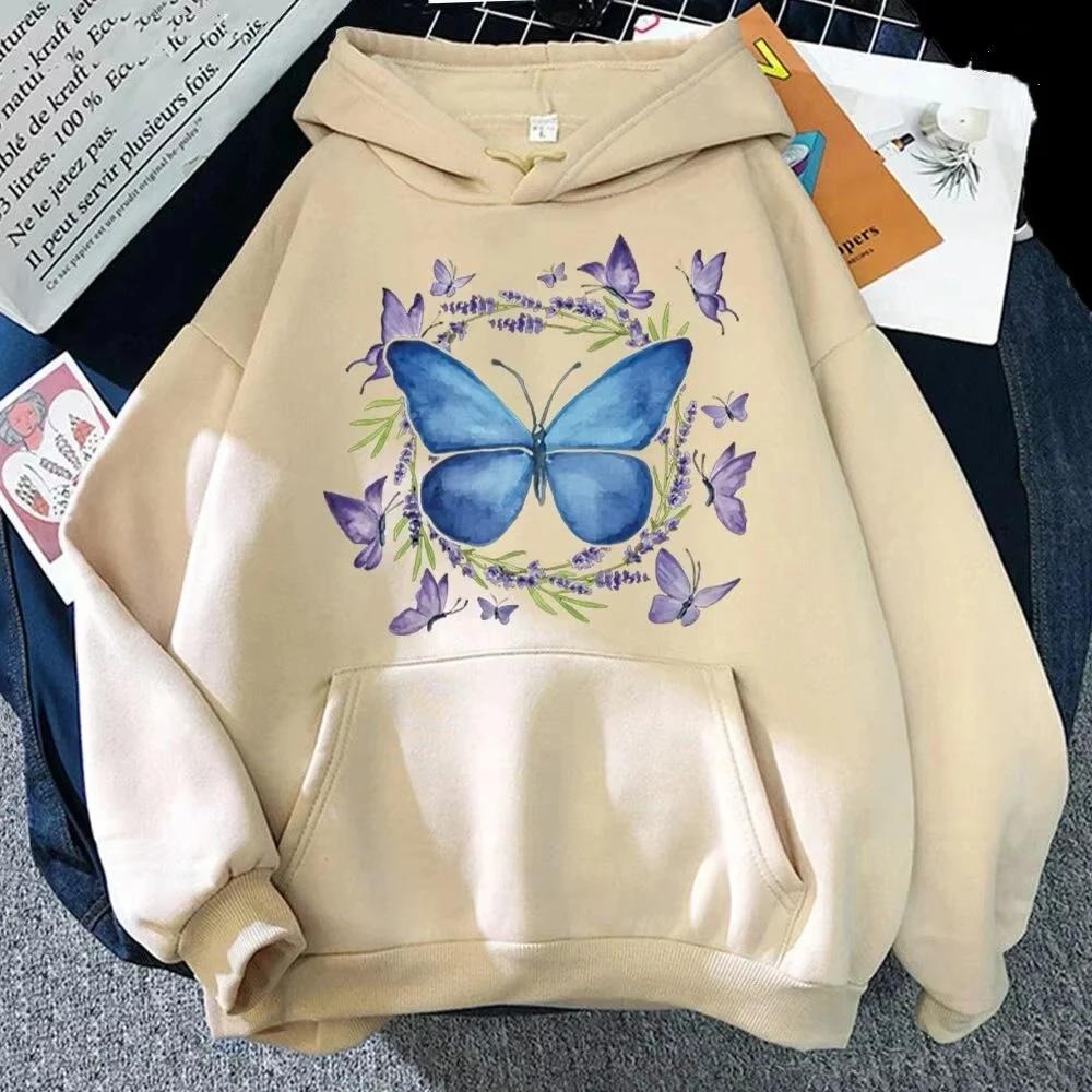 Fashion Butterfly Printed Hoodie Autumn_Winter Casual Hooded Long Sleeve Pullover Sweatshirt Fashion Spring