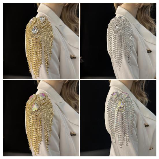 Эполет с бахромой и стразами, эполет-капля на плечо, сверкающий эполет с кисточками, аксессуар для костюмированной вечеринки, сценического выступления