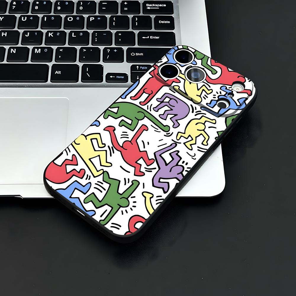 Artist K-H-haring Phone Case For IPhone 17 Air 16 E Pro Max 15 14 13 Mini 12 Pro 11 Max Plus Black Soft Shell
