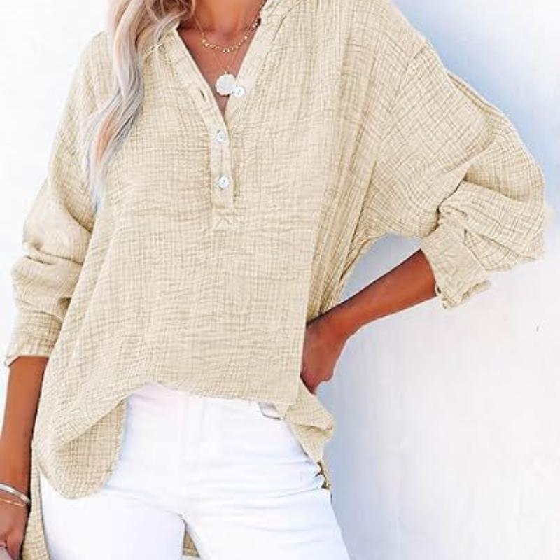 Весенне-осенний плиссированный топ с длинным рукавом на пуговицах однотонный женская рубашка свободный пуловер из чистого хлопка