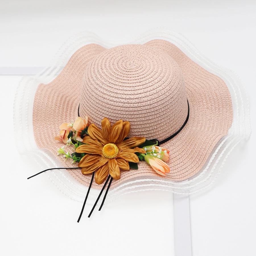 WTEMPO Летняя соломенная шляпа со свежими цветами и волнистыми краями, женская соломенная шляпа с большим карнизом, солнцезащитный козырек, уличная дорожная шляпа от солнца