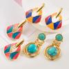 Бирюзовые эмалевые серьги-капли из сплава с серебряной иглой S925 - Элегантные банкетные серьги-гвоздики для светской львицы