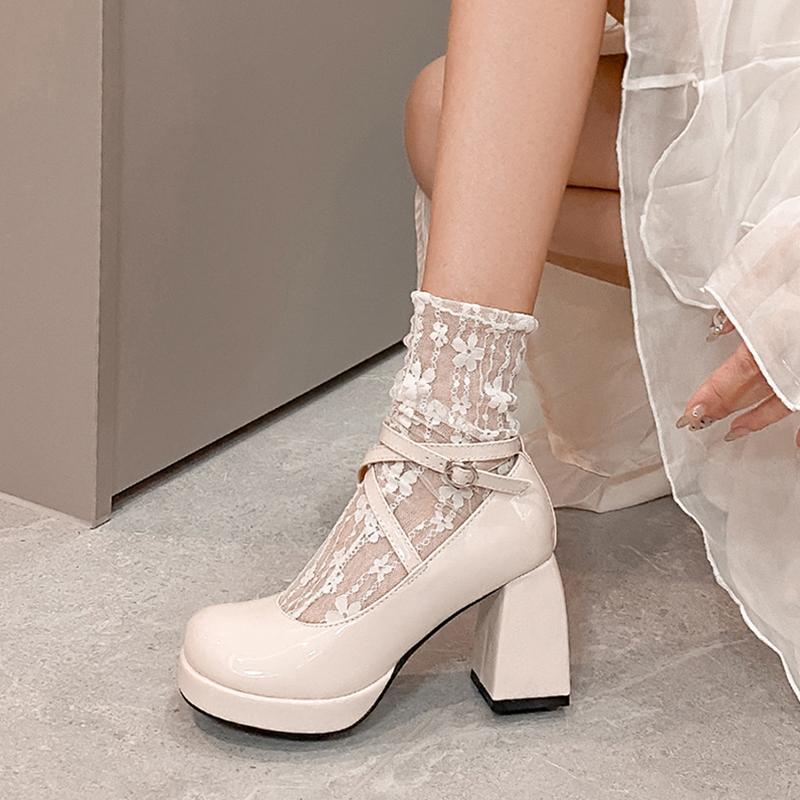 Модные винтажные черные туфли Мэри Джейн Женские нескользящие повседневные туфли на высоком каблуке с пряжкой Офисные женские элегантные туфли на каблуках Корейские туфли в стиле Лолиты