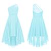 Kids Girls One Shoulder Sleeveless Bridesmaid Dress High Waist Party Dress for Evening Proms Gowns