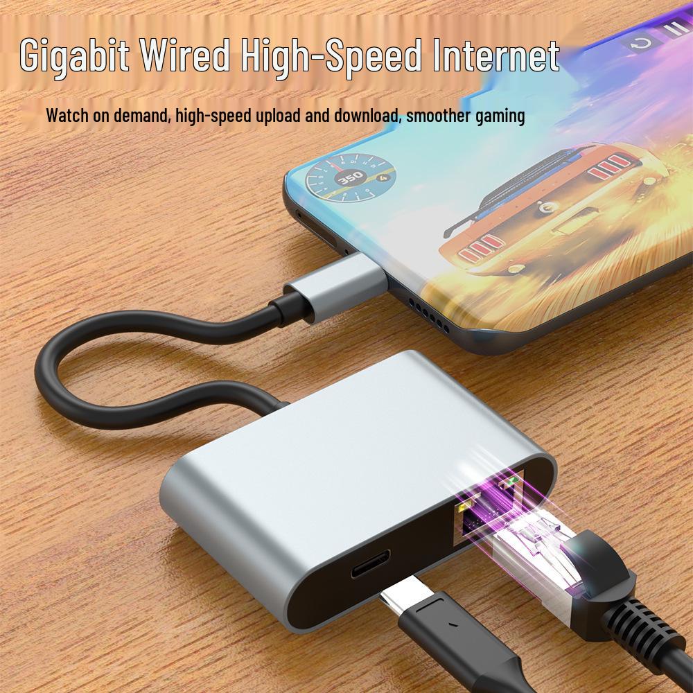 Адаптер Gigabit Ethernet Type-C 60 Вт с RJ45 для быстрой зарядки и подключения хаба