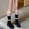 Thickened Lamb Wool Long Tube Snow Boots for Women New 2025 Autumn Winter Anti-slip Fleece-lined Cotton Shoes Knee High Boots