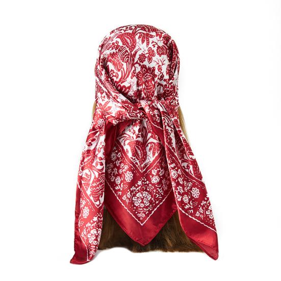 Women Neck Scarf Vintage Ethnic Style Contrast Color Square Shape Breathable Head Protection Soft Fabric Silky Women Head Wrap Female Headwear