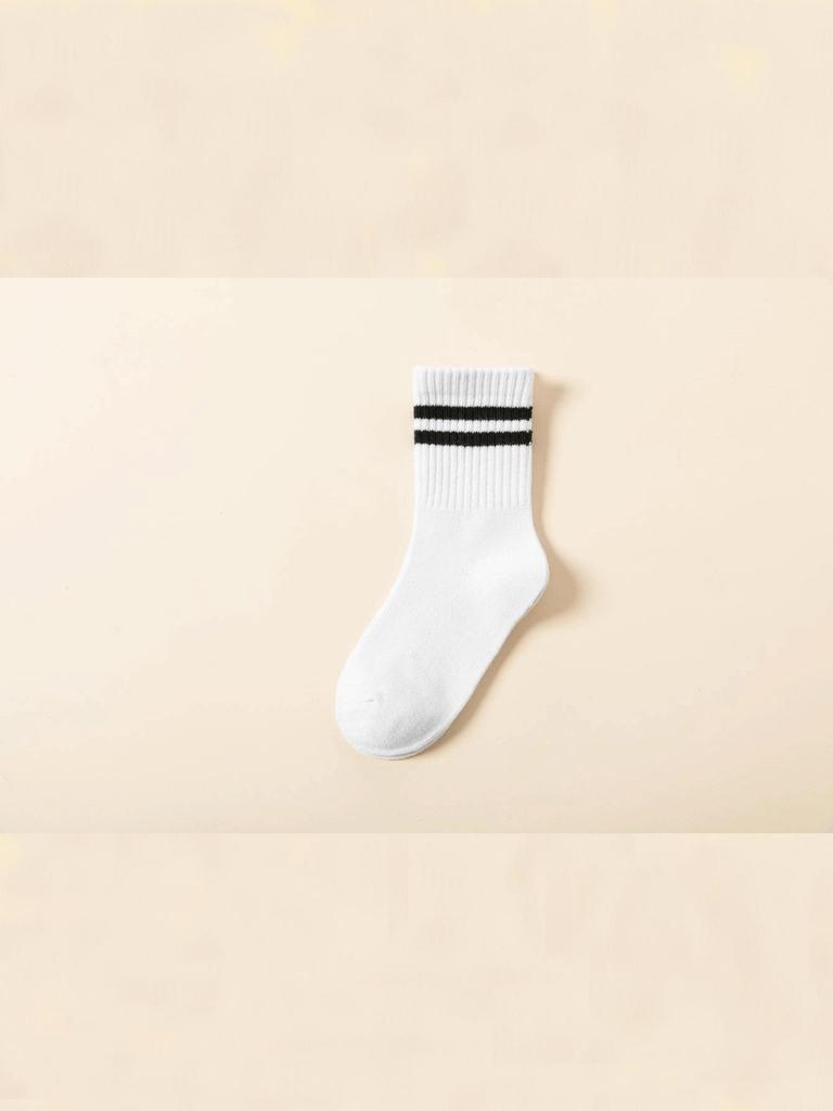 Striped College Style Kids' Mid-Tube Socks - Black, White, Gray for Spring & Autumn