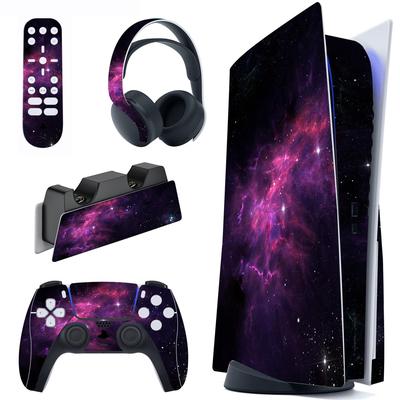PlayVital Индивидуальные наклейки для дисковой версии консоли PS5, наклейки PS5 для контроллеров PS5, зарядных станций, гарнитур и пультов для медиа [Фиолетовая туманность]