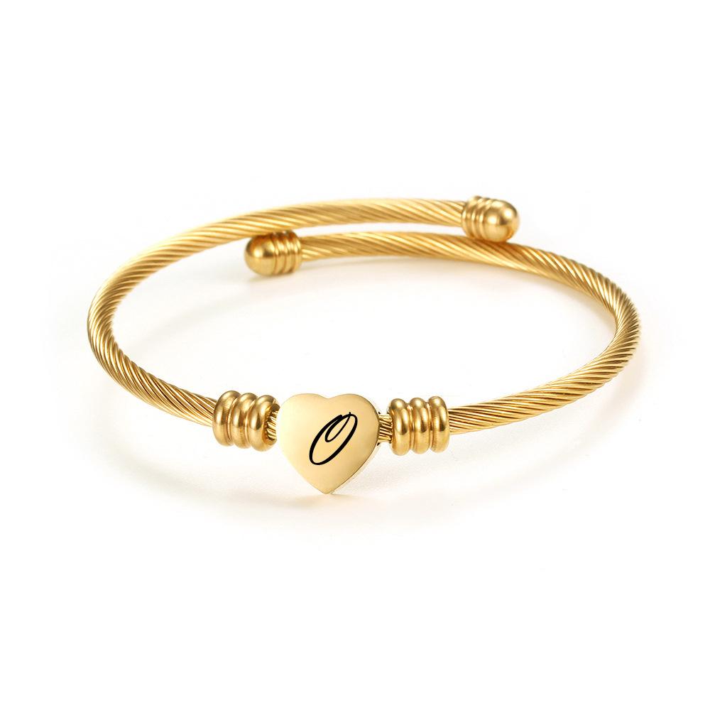 Titanium Steel English Alphabet Heart Bracelet with Simple Design