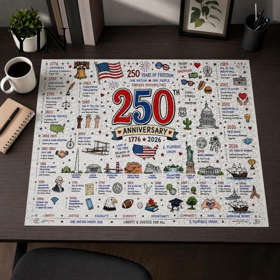 Hand-eye Coordination Puzzle 1000Pcs Patriotic 250th Anniversary Jigsaw Puzzle, American 1776-2026 Adults Challenge Game, Gift for 4th of July,