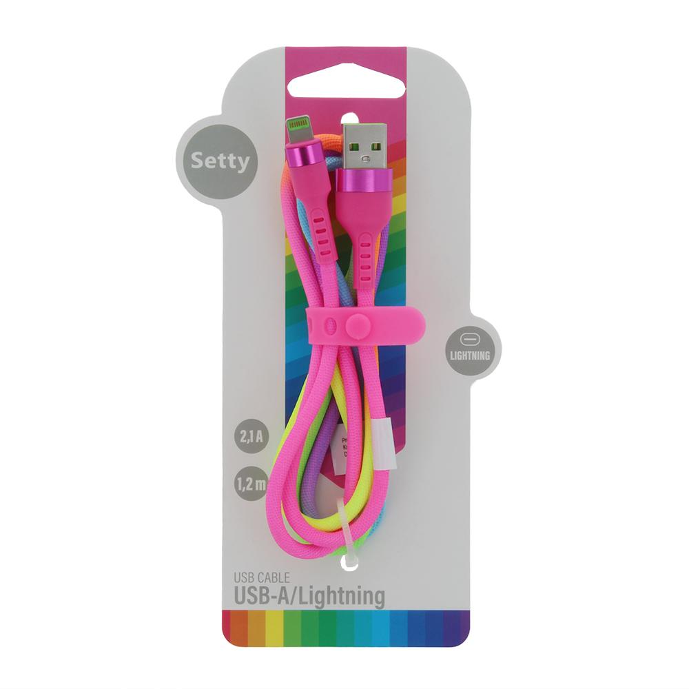 Setty Kabel Usb - Lightning 1,2 M 2,1A Kna-L-1.22.113 Tęczowy