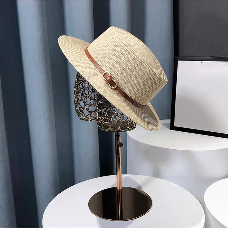 Flat Top Straw Hat Belt Accessories Leisure Summer Sunscreen Hat Women's Fashionable Beach Boater Hat Gifts 2023