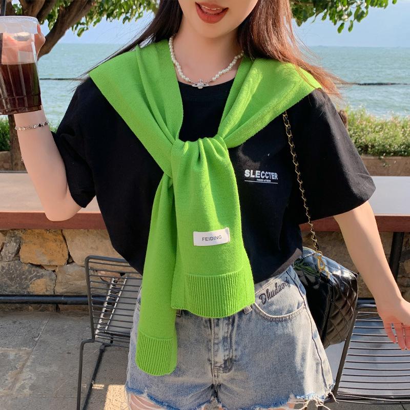 New Knitted Solid Color Letter Shawl For Women Versatile Student Outdoor Shoulder Spring/Summer Air Conditioning Room Shoulder