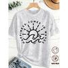 HAPPINESS COMES IN WAVES Sun and wave print snowflake short sleeve shirt T Women's T-shirt Round neck, light and breathable, casual, elegant, and