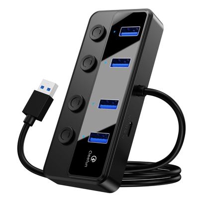 QEEFUN USB-хаб с питанием 5 Гбит/с, кабель 60 см, USB, независимый светодиод, совместим с и идеально подходит для удаленной работы и работы из дома 3.0