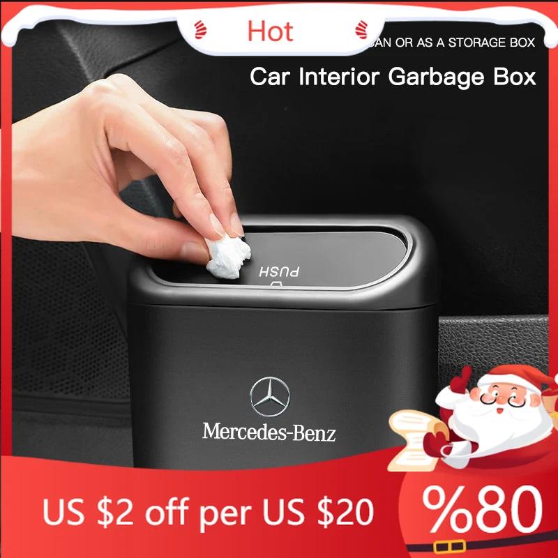 BWE1 2025 Hot Car Trash Bin Storage Box Hanging Trash Interior Accessories For Mercedes Benz AMG W177 W176 X166 X167 C257 C218 X253 C