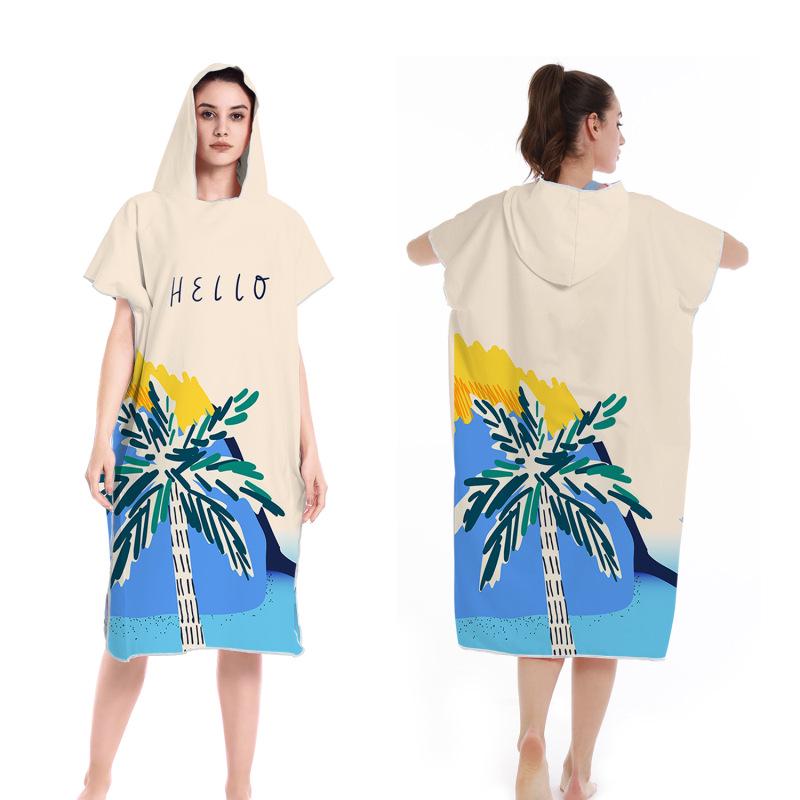 Быстросохнущее пончо с капюшоном на молнии 2025 - Портативный халат и пляжное полотенце