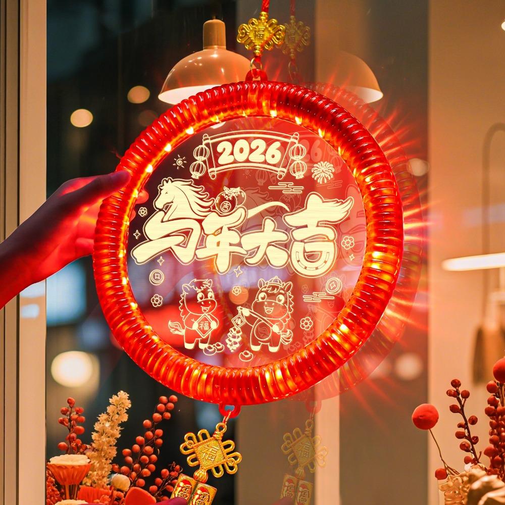 3D Glowing New Year Lantern Easy Hanging Good Luck Design Red Hanging Lanterns Pendant Style Year Of The Horse Hanging Lights