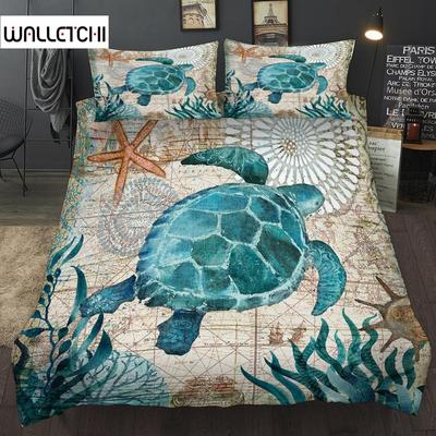 Новый прекрасный комплект постельного белья Bay Turtle Marine для взрослых/детей и девочек, простыня, черепаха, полный комплект постельного белья Queen