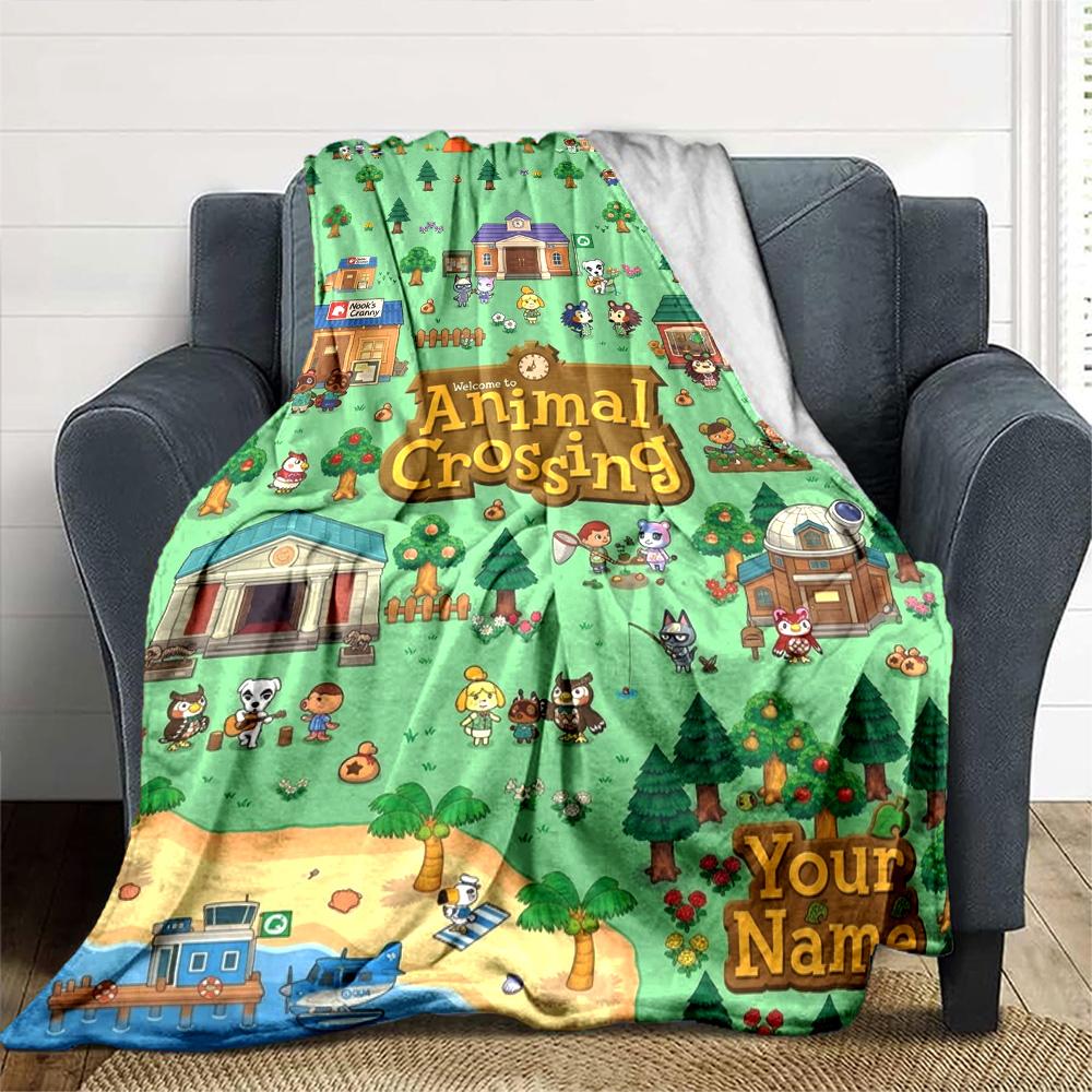 Name Custom Animal Crossing Anime Print Flannel Blanket High Quality Warm Comfortable Cover for All Seasons Perfect for Gifts Home Decor