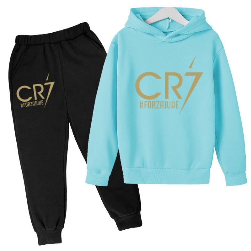 Kids Fashion CR7 Hoodie Boy Girl Toddler Pullover 3-12 Years Football Letters Clothing Casual Top+Pants 2P Brand Coat Sports Set