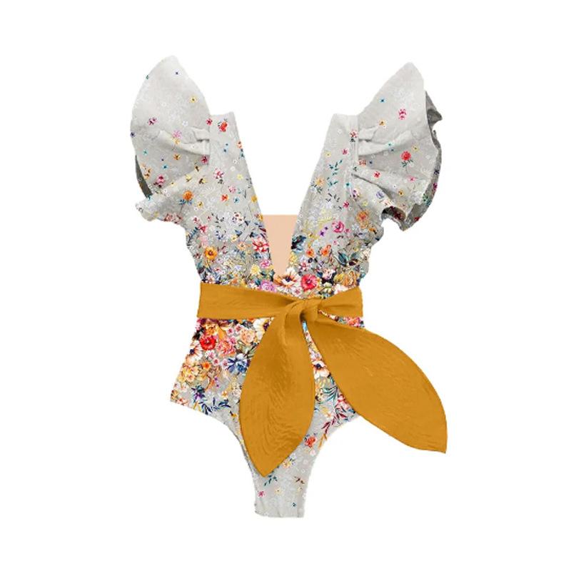 Новый женский цельный купальник с принтом банта, сетчатая юбка, купальник