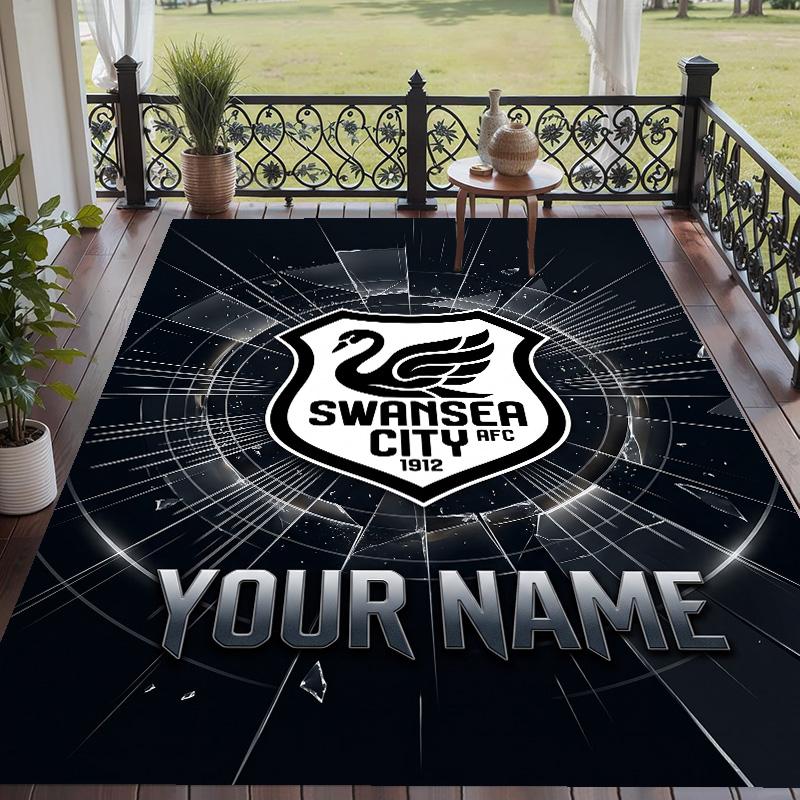 Custom Text Printed Rug Swansea City FC Non Slip Floor Carpet For Home Room Decor